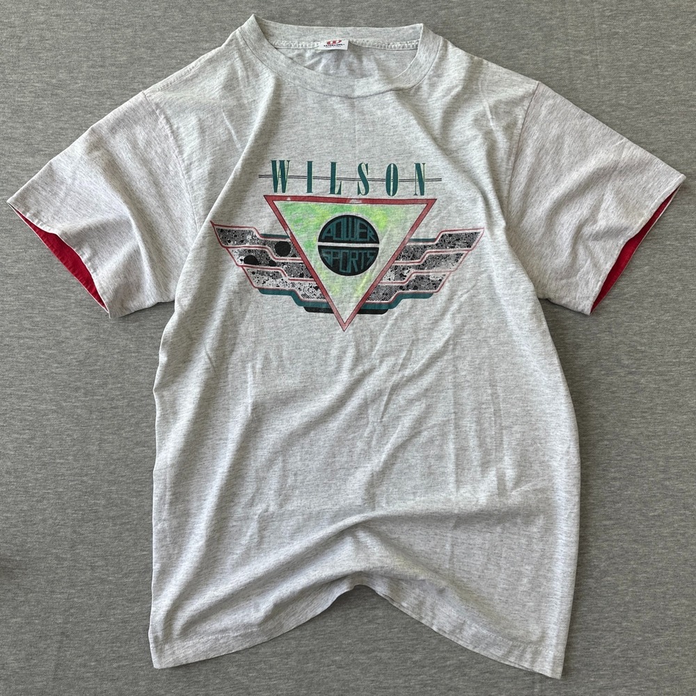 Vintage 90s Wilson Tennis T Shirt Single Stitch Roll Up Large Made in USA